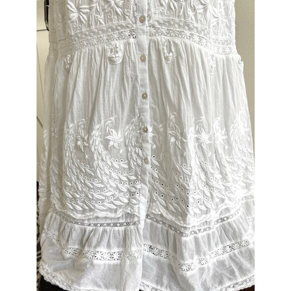 LoveShackFancy White Eyelet Cotton Embroidered Button-Up Maxi Praire Dress LARGE - Picture 4 of 15